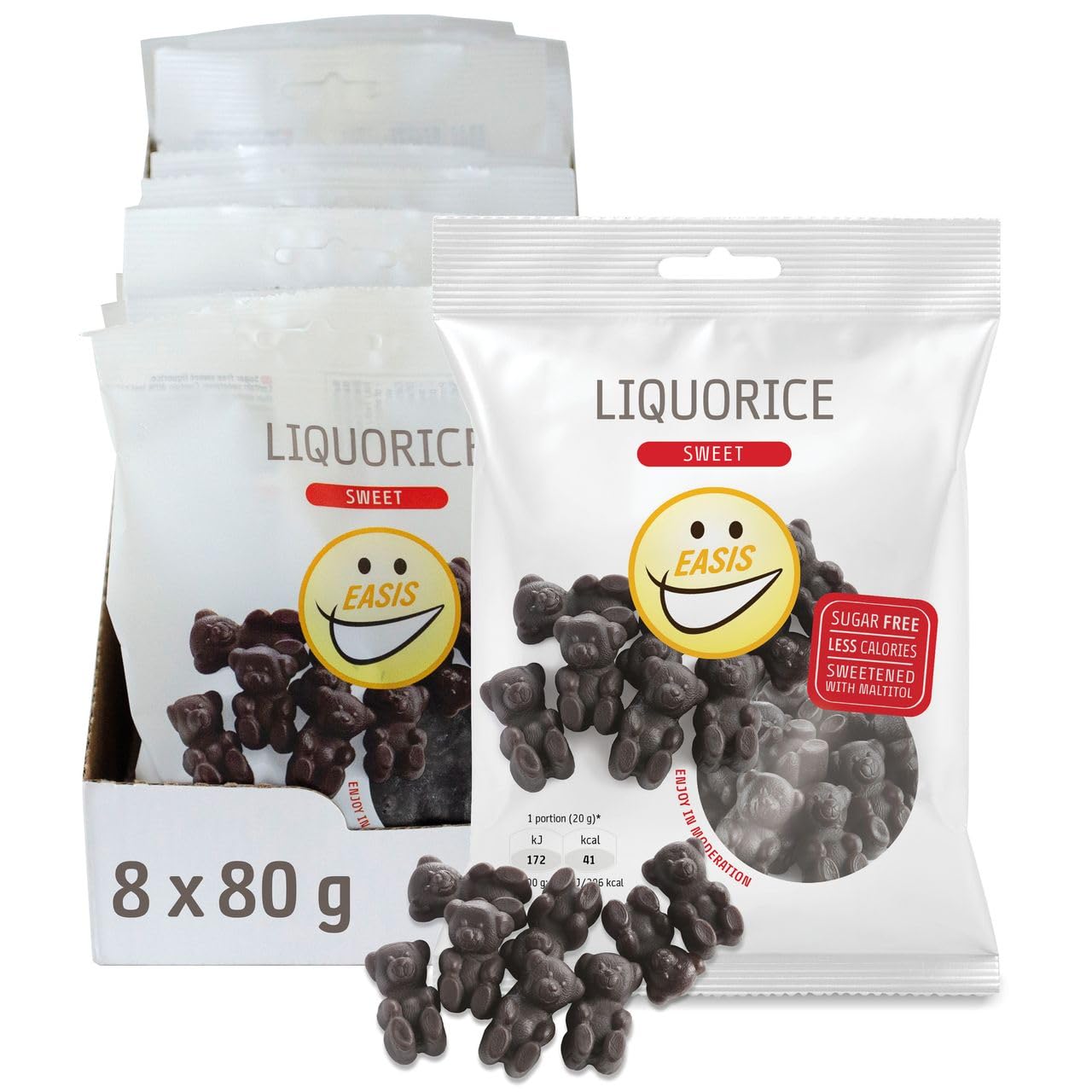 EASIS Gesalzene Lakritze Süßigkeiten Ohne Zuckerzusatz | Leckere & Kalorienarme Lakrids | Gesunder Snack mit Süßstoff auf natürlicher Basis für Kinder & Erwachsene, 1x80g