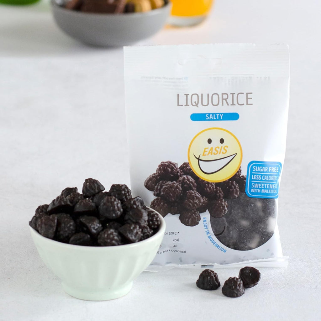 EASIS Gesalzene Lakritze Süßigkeiten Ohne Zuckerzusatz | Leckere & Kalorienarme Lakrids | Gesunder Snack mit Süßstoff auf natürlicher Basis für Kinder & Erwachsene, 1x80g