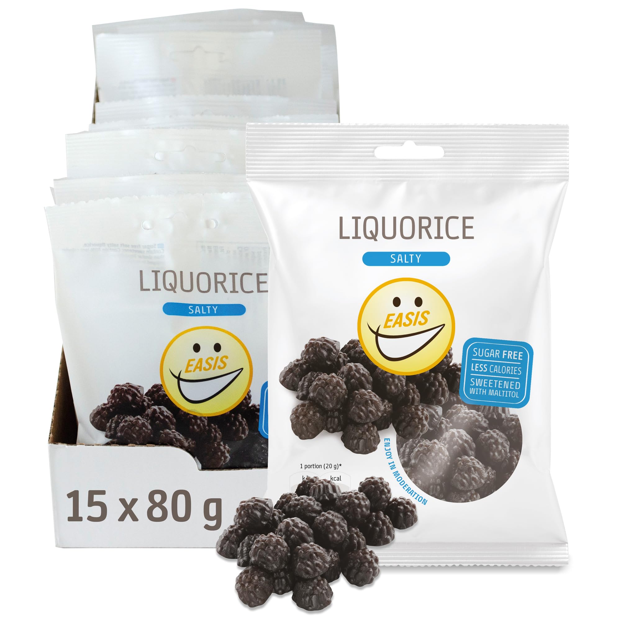 EASIS Gesalzene Lakritze Süßigkeiten Ohne Zuckerzusatz | Leckere & Kalorienarme Lakrids | Gesunder Snack mit Süßstoff auf natürlicher Basis für Kinder & Erwachsene, 1x80g