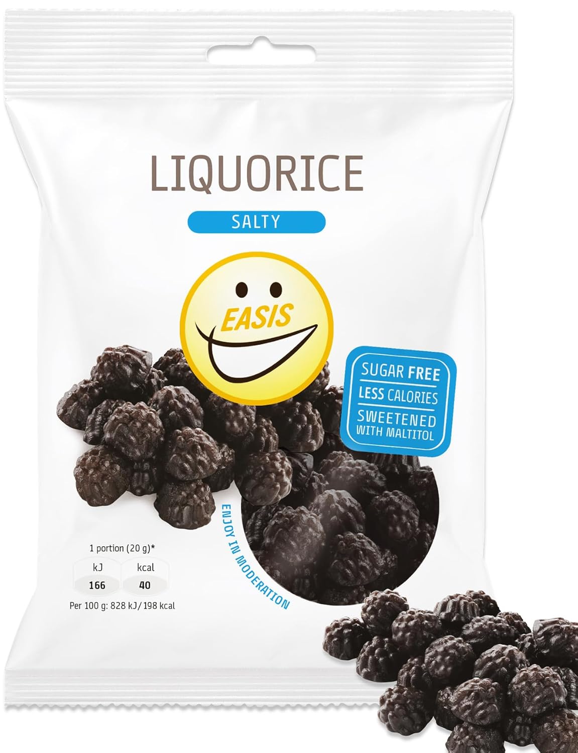EASIS Gesalzene Lakritze Süßigkeiten Ohne Zuckerzusatz | Leckere & Kalorienarme Lakrids | Gesunder Snack mit Süßstoff auf natürlicher Basis für Kinder & Erwachsene, 1x80g
