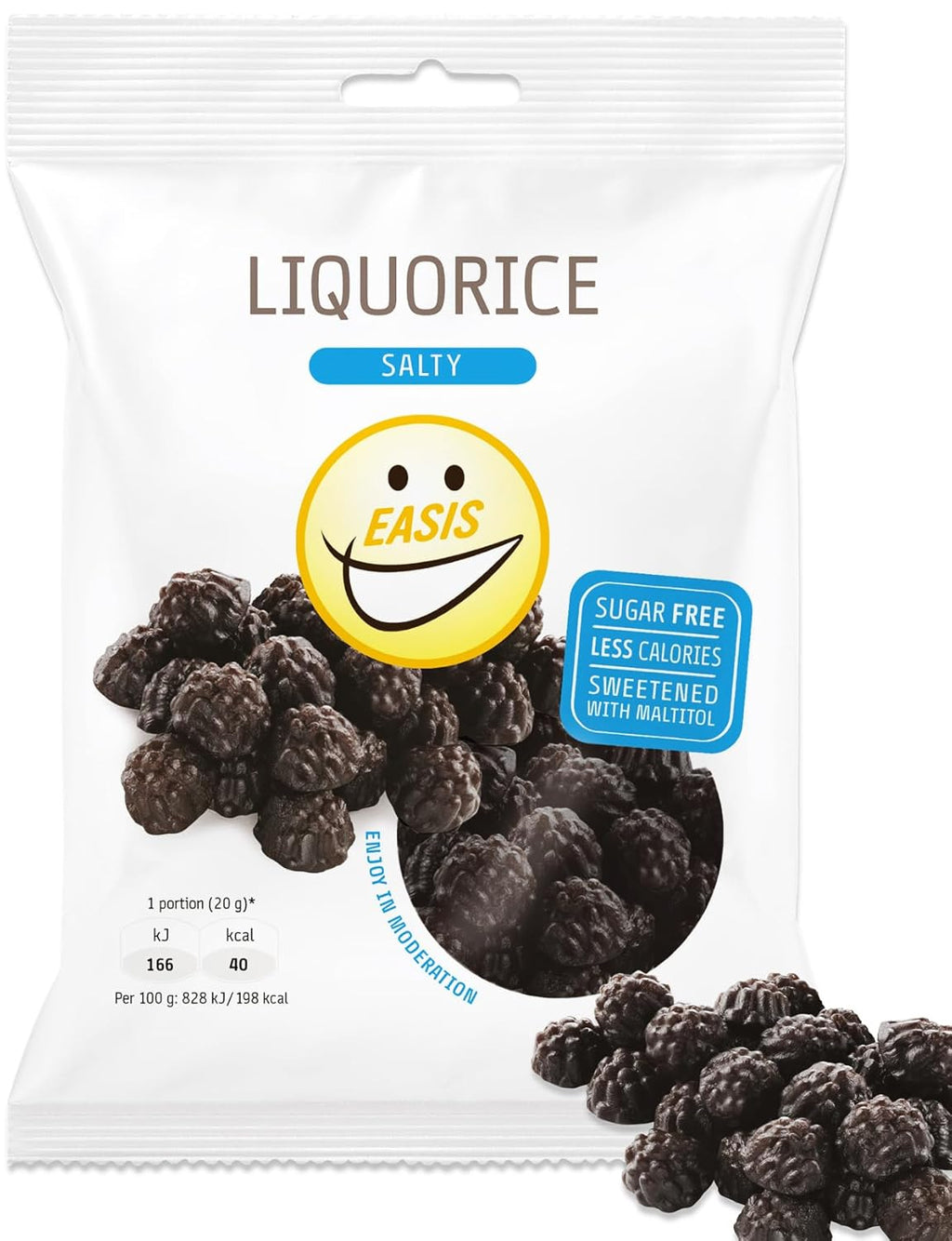 EASIS Gesalzene Lakritze Süßigkeiten Ohne Zuckerzusatz | Leckere & Kalorienarme Lakrids | Gesunder Snack mit Süßstoff auf natürlicher Basis für Kinder & Erwachsene, 1x80g