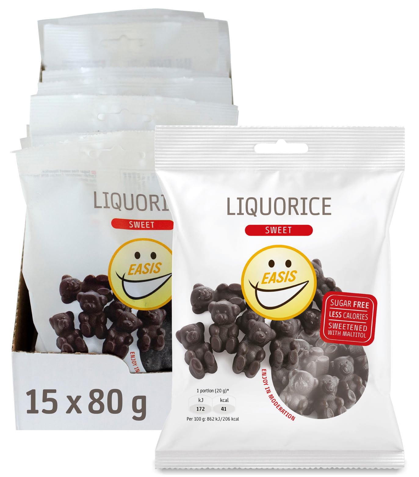 EASIS Gesalzene Lakritze Süßigkeiten Ohne Zuckerzusatz | Leckere & Kalorienarme Lakrids | Gesunder Snack mit Süßstoff auf natürlicher Basis für Kinder & Erwachsene, 1x80g