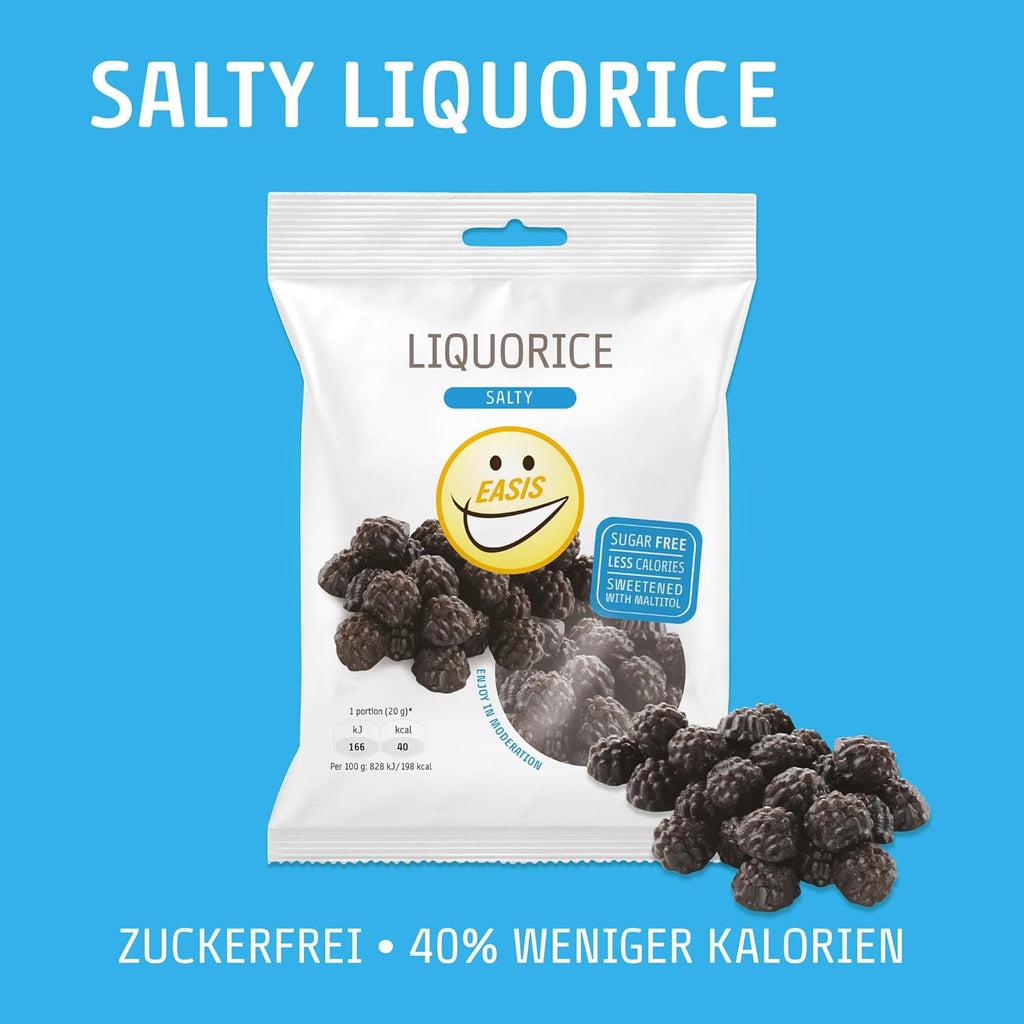 EASIS Gesalzene Lakritze Süßigkeiten Ohne Zuckerzusatz | Leckere & Kalorienarme Lakrids | Gesunder Snack mit Süßstoff auf natürlicher Basis für Kinder & Erwachsene, 1x80g