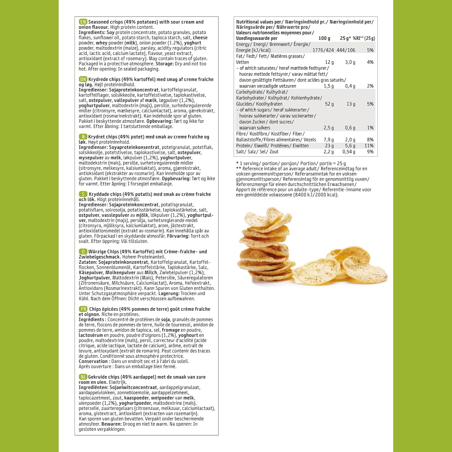 EASIS High Protein Chips, Sour Cream & Onion Crisps, Protein Snack, Reich an Ballaststoffen, 60% Weniger Fett, Perfekter Fitness Snack, 50g