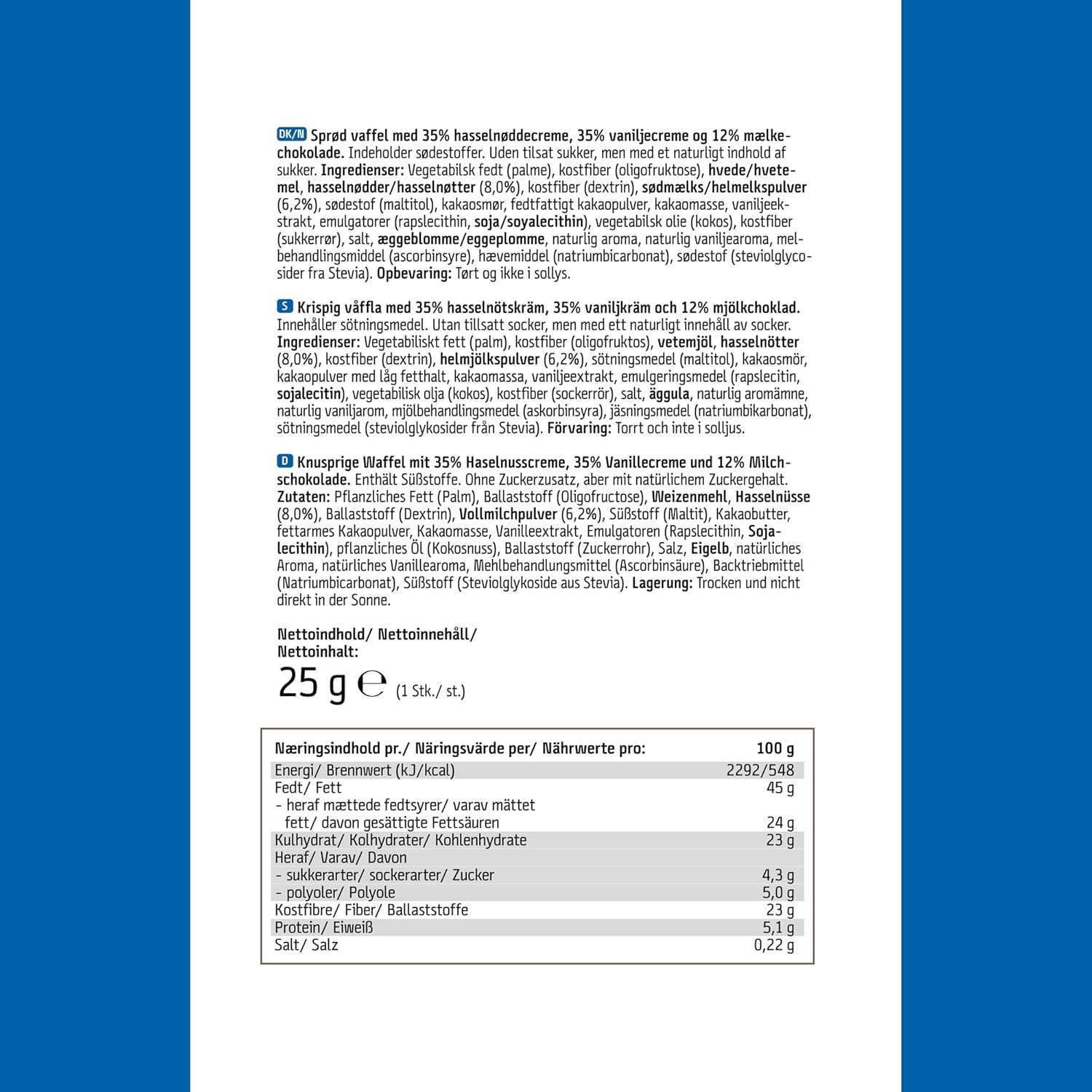 EASIS Knusprige Waffel Sandwich Ohne Zuckerzusatz | Waffelschnitte mit Milchschokolade, Haselnusscreme & Vanillecreme | Kalorienarme Süßigkeiten | Waffel Kekse mit Hohem Ballaststoffgehalt | 3x25g