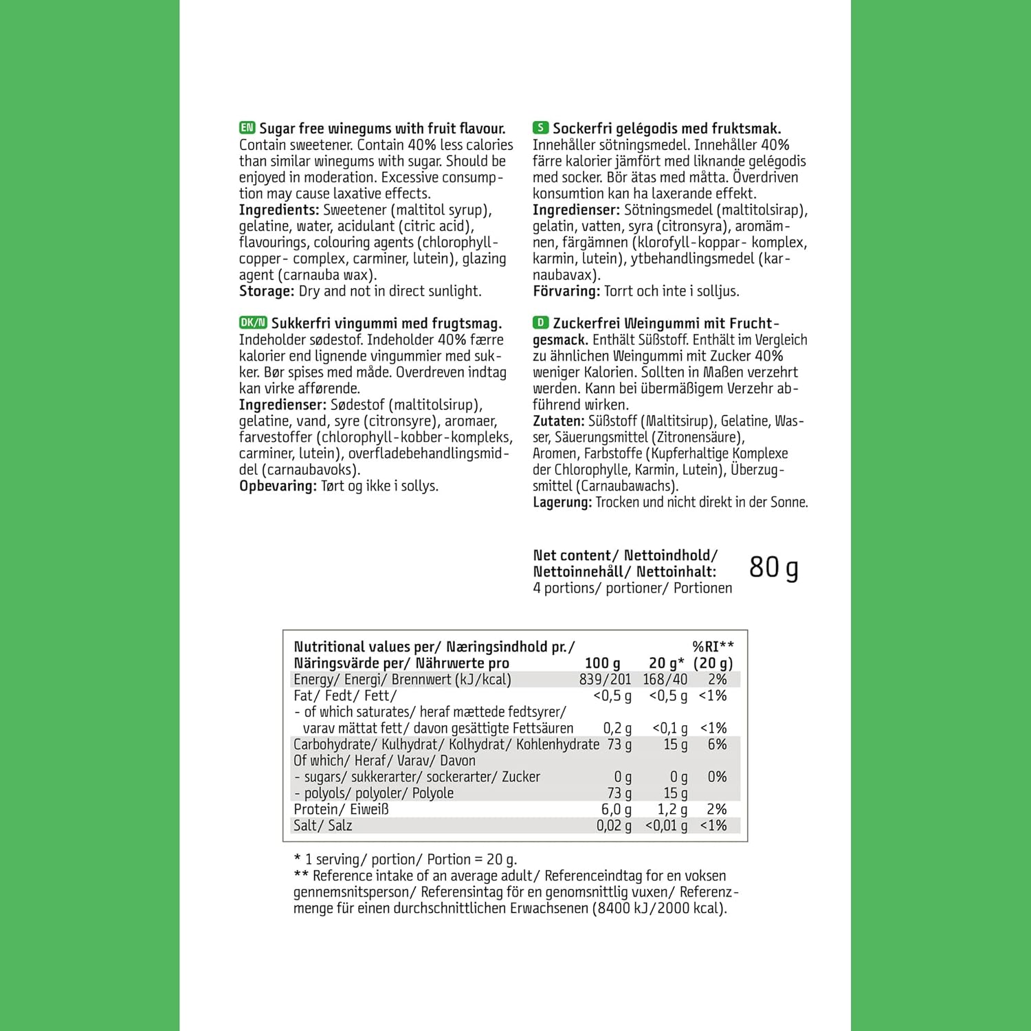 EASIS Fruchtgummis Ohne Zuckerzusatz, Kalorienarme Gummibärchen mit Süßstoff auf natürlicher Basis, Verschiedene Fruchtgeschmäcker, Weingummi Süßigkeiten, Gesunder Snack für Kinder & Erwachsene, 80g