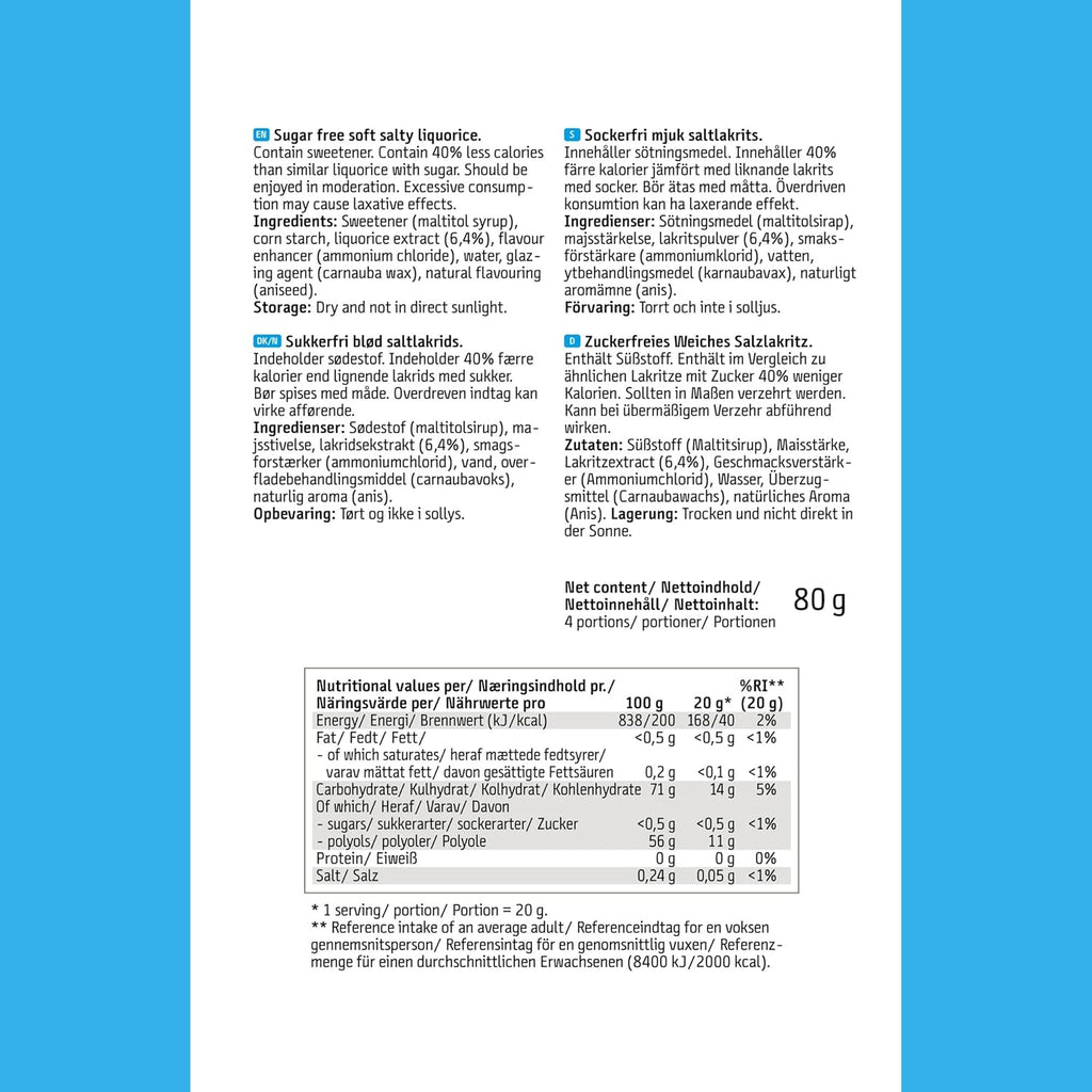EASIS Gesalzene Lakritze Süßigkeiten Ohne Zuckerzusatz | Leckere & Kalorienarme Lakrids | Gesunder Snack mit Süßstoff auf natürlicher Basis für Kinder & Erwachsene, 1x80g