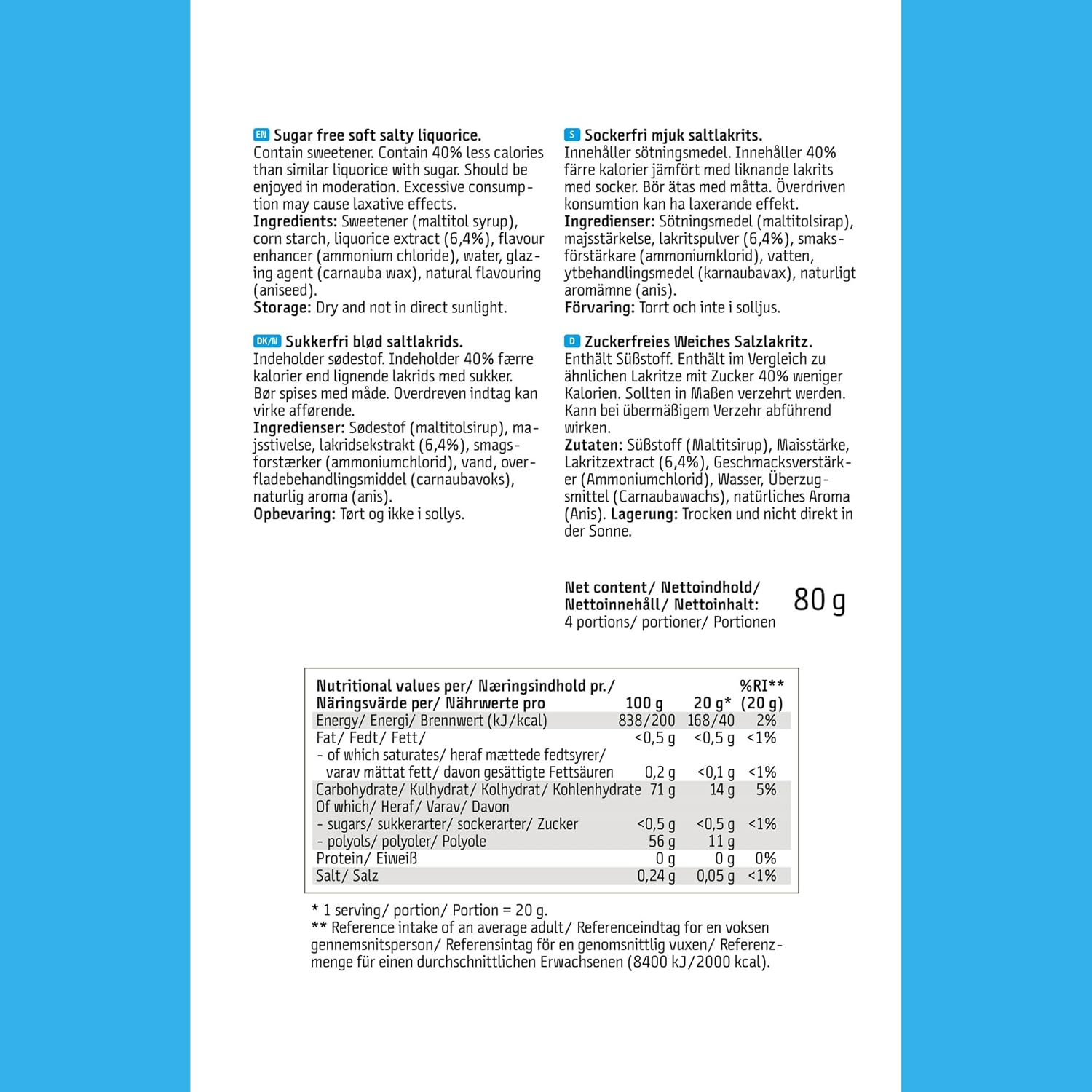 EASIS Gesalzene Lakritze Süßigkeiten Ohne Zuckerzusatz | Leckere & Kalorienarme Lakrids | Gesunder Snack mit Süßstoff auf natürlicher Basis für Kinder & Erwachsene, 1x80g