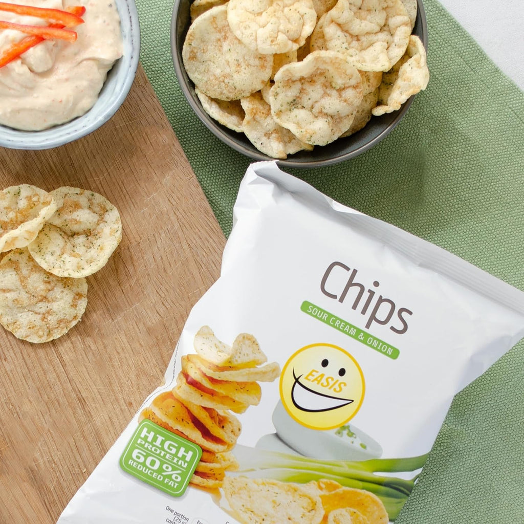 EASIS High Protein Chips, Sour Cream & Onion Crisps, Protein Snack, Reich an Ballaststoffen, 60% Weniger Fett, Perfekter Fitness Snack, 50g