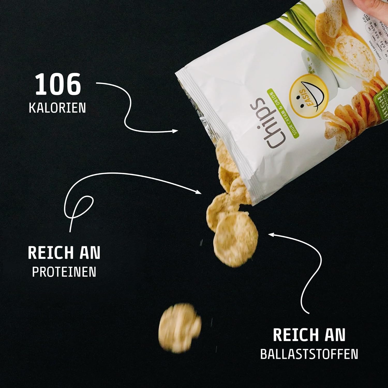 EASIS High Protein Chips, Sour Cream & Onion Crisps, Protein Snack, Reich an Ballaststoffen, 60% Weniger Fett, Perfekter Fitness Snack, 50g